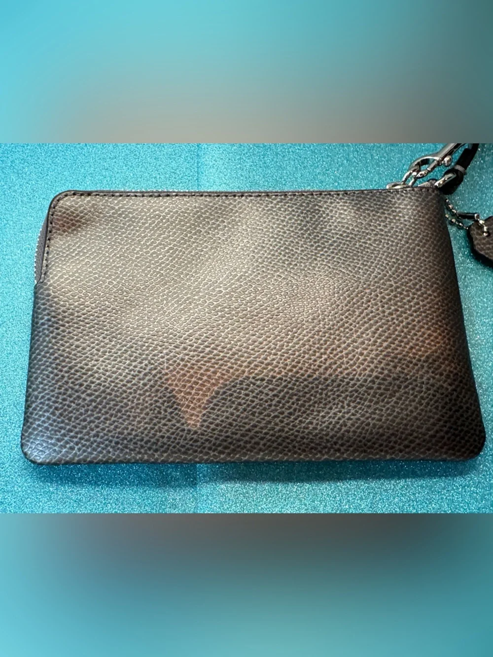 Coach Steel Gray  Pebbled Leather Wristlet with Silver Logo